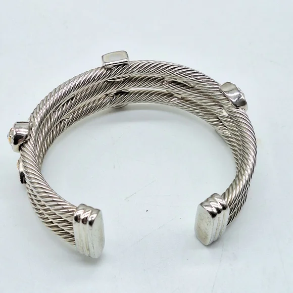 Silver Tone Cable Cuff Bracelet Multi Gems‎ - Picture 2 of 5